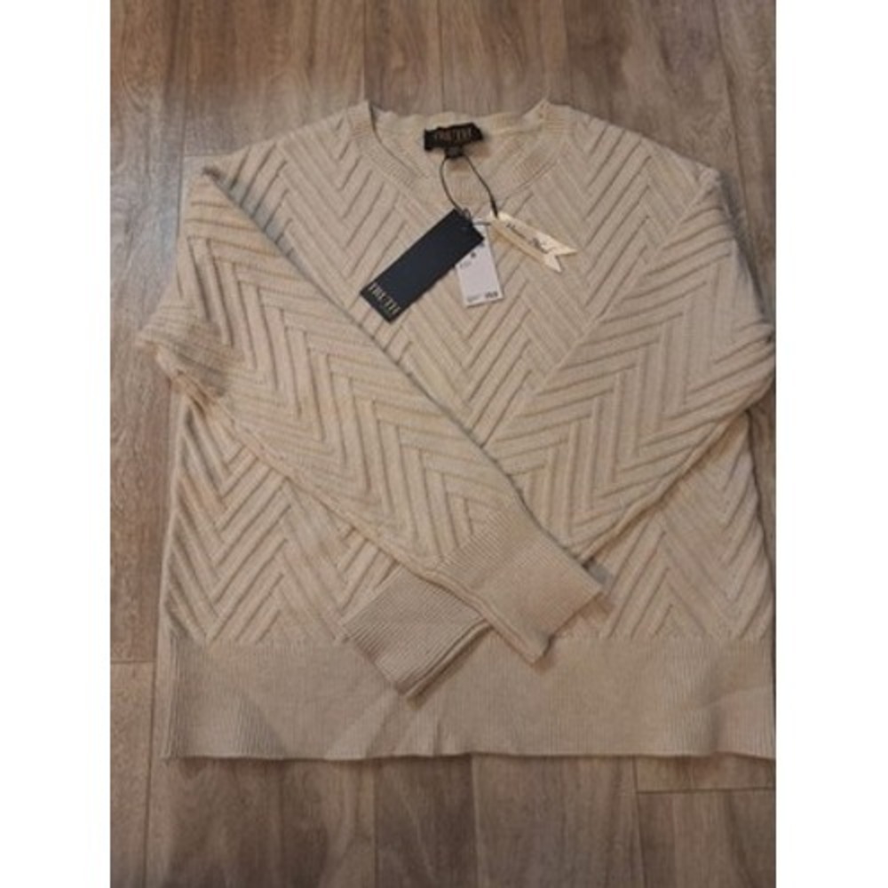 Truth by Republic Womens Chevron Cable Knit Sweater‎ Cream Viscose Blend NWT M